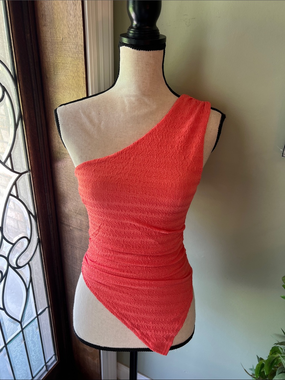 One-Shoulder Coral Textured Dress